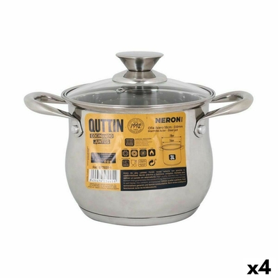 Product Κατσαρόλα με Γυάλινο Καπάκι Quttin New Neron Ασημί 17,5 x 13,2 cm (4 Μονάδες) base image