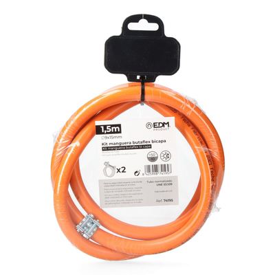 Product Σωλήνας Βουτανίου EDM Butaflex 2 Σφιγκτήρας Διπλό στρώμα 9 x 15 mm 1,5 m base image