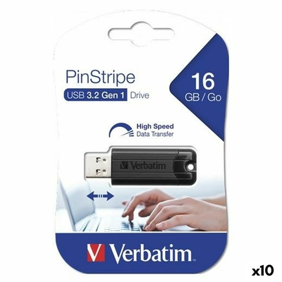 Product USB Flash Verbatim Pinstripe Μαύρο 16 GB (x10) base image