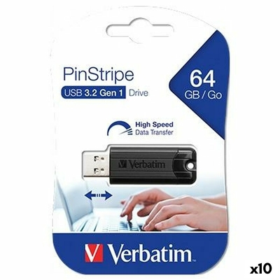 Product USB Flash Verbatim Pinstripe Μαύρο 64 GB (x10) base image