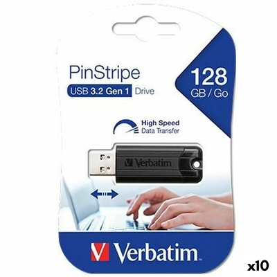 Product USB Flash Verbatim PINSTRIPE Μαύρο 128 GB (x10)  base image