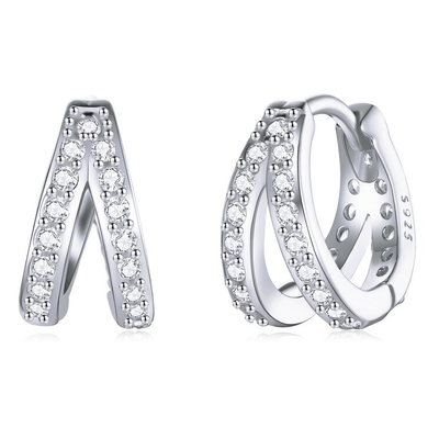 Product Σκουλαρίκι Bamoerα Διπλοί Κρίκοι Sce1187-A, Κυβική Ζιρκόνια, Ασήμι 925 base image