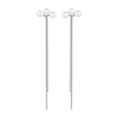 Product Σκουλαρίκι Bamoerα Καρφωτά Sce1777 με Πέρλες & Αλυσίδα, Ασήμι 925, Ασημί base image