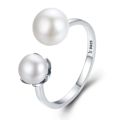 Product Δαχτυλίδι Bamoer SCR192 με Λευκές Πέρλες, Ανοιγόμενο, Ασήμι 925, Ασημί base image