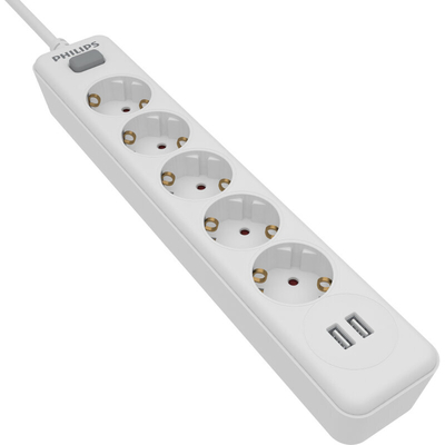 Product Πολύπριζο Philips SPN3052W/GRS 5 θέσεων με 2 USB Type-A 2.4 A base image