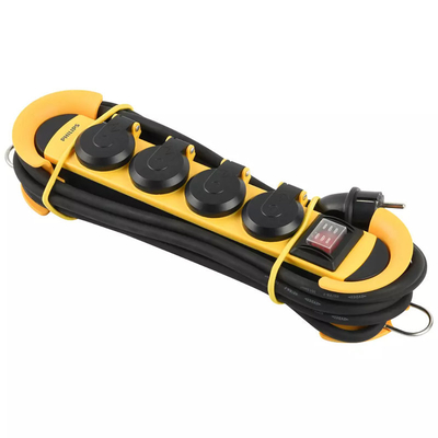 Product Πολύπριζο με διακόπτη Philips SPN5140YB/GRS 4 θέσεων, προστασία νερού και σκόνης IP44 3m base image