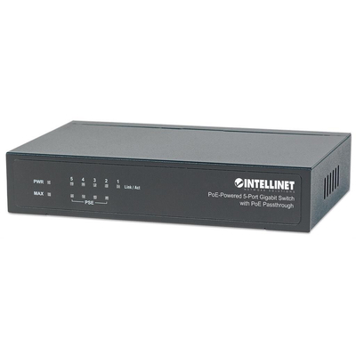 Product Network Switch Intellinet 5x GE 4x PSE PoE+ 1x PD IEEE 802.3az base image