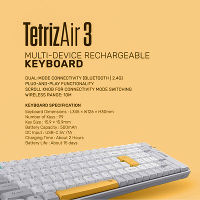 Product Πληκτρολόγιο Ασύρματο Alcatroz Bt5.3/2.4g Tetriz Air 3 Summer White base image