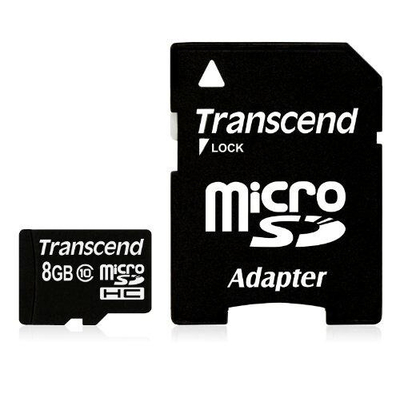 Product Κάρτα Μνήμης MicroSDHC Transcend 8GB Class 10 + SD-Adapter base image