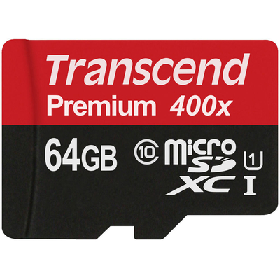 Product Κάρτα Μνήμης MicroSDXC 64GB Transcend Class 10 UHS-I U1 400x + SD Adapter base image