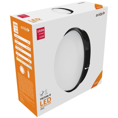 Product Στεγανή Πλαφονιέρα Οροφής Avide Στρογγυλό (Triton-R) IP65 20W Λευκό 4000K Μαύρο base image