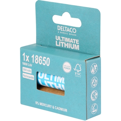 Product Επαναφορτιζόμενη Μπαταρία Λιθίου Deltaco Ultimate 3.6V 18650 Οικολογική FSC Συσκευασία ULT-18650-1P base image