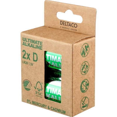 Product Αλκαλικές Μπαταρίες Deltaco Ultimate 1.5V LR20/D 2 τεμάχια Ecolabel ULT-LR20-2P base image