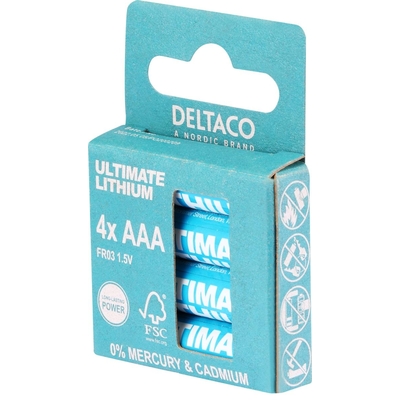 Product Μπαταρίες Λιθίου Deltaco Ultimate 1.5V LR03/AAA 4 τεμάχια Οικολογική FSC Συσκευασία ULT-R03LI-4P base image