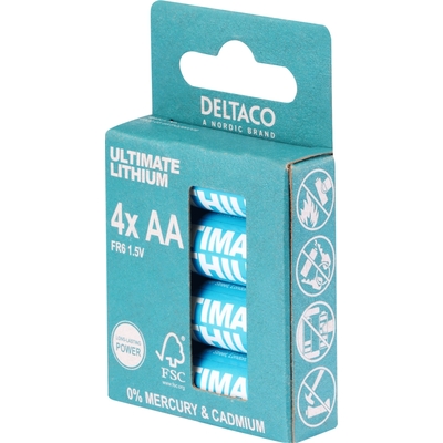 Product Μπαταρίες Λιθίου Deltaco Ultimate 1.5V LR6/AA 4 τεμάχια Οικολογική FSC Συσκευασία ULT-R6LI-4P base image