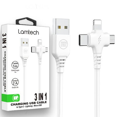 Product Καλώδιο USB Lamtech 3 IN 1 Charging TO Type-C/LIGHTNING/MICRO USB 1M White base image
