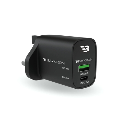 Product Φορτιστής Πρίζας Baykron Smart USB A και Type-C Power Delivery 20W +QC3.0 36W Μαύρος base image