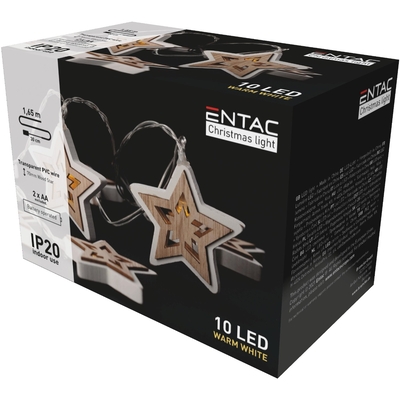 Product Χριστουγεννιάτικα Λαμπάκια Entac Εσωτερικά Ξύλινα Αστέρια 10 LED Θερμό 1,65μ (2xAA Δεν περιλαμβ.) base image