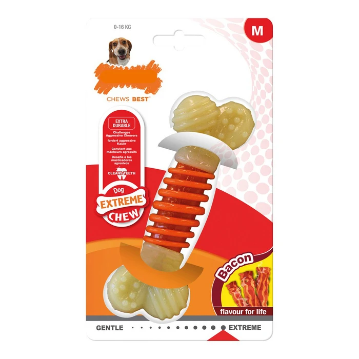 Μασητικό Οδοντοφυΐας Nylabone Σκύλου Extreme Chew Pro Action Bacon Size M Nylon