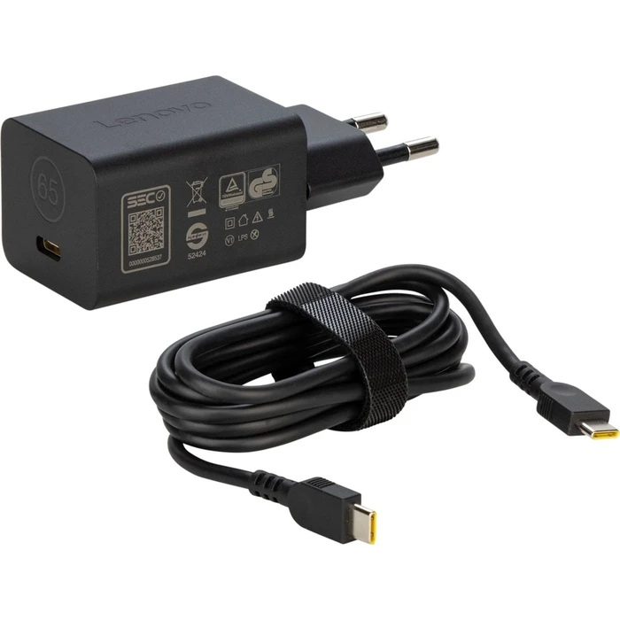 Καθολικός φορτιστής μπαταριών Lenovo GaN Nano 65W USB-C, 65W, μαύρο, με καλώδιο 1.8m