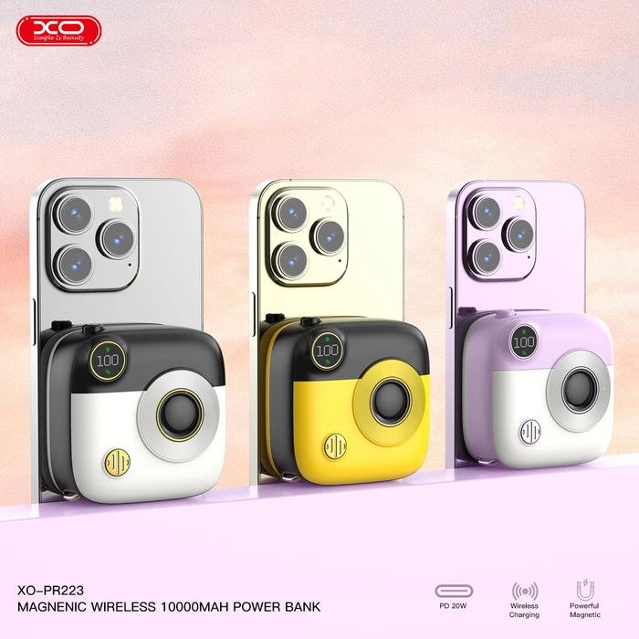 XO Power Bank Mini Camera Digital Display Fast Charging 10000mAh Black Yellow