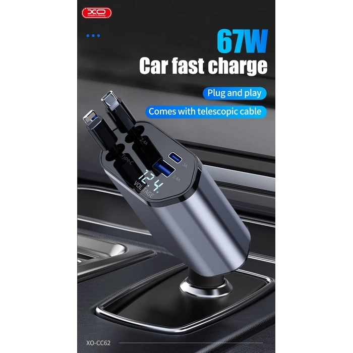 Φορτιστής Αυτοκινήτου XO CC62 Smart Μεταλλικός 4 σε 1 Retractable