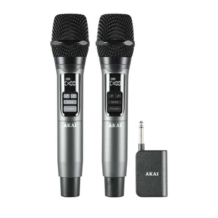 Akai AMD-350BT Σετ 2 Ασύρματα Χειρός Μικρόφωνα με Δέκτη (Ασημί/Μαύρο)