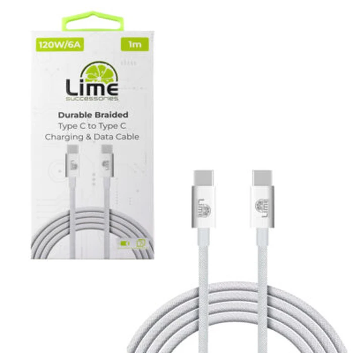Lime LBCC02 Ανθεκτικό Πλεκτό Καλώδιο USB-C σε USB-C 120W 1m