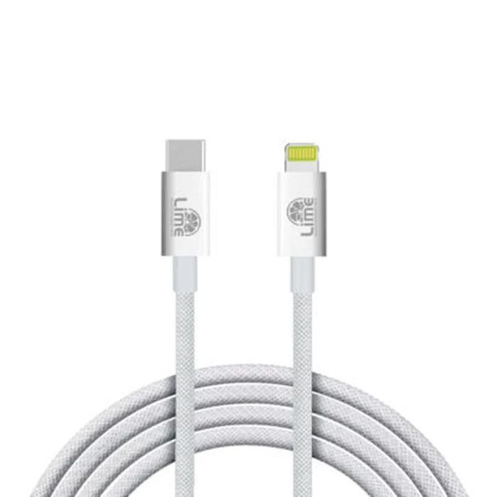 Lime LBCL01 Ανθεκτικό πλεκτό καλώδιο Lightning σε USB-C 1m, 30W, Λευκό