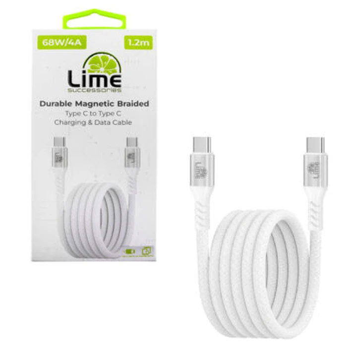 Lime LBMCC01 Ανθεκτικό Μαγνητικό Πλεκτό Καλώδιο USB-C σε USB-C 68W 1,2m Λευκό