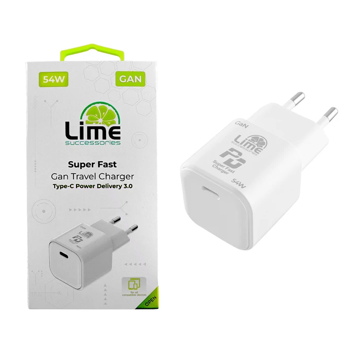 Lime Φορτιστής Ταξιδιού GaN USB-C 54W (LTC54W) - Λευκός