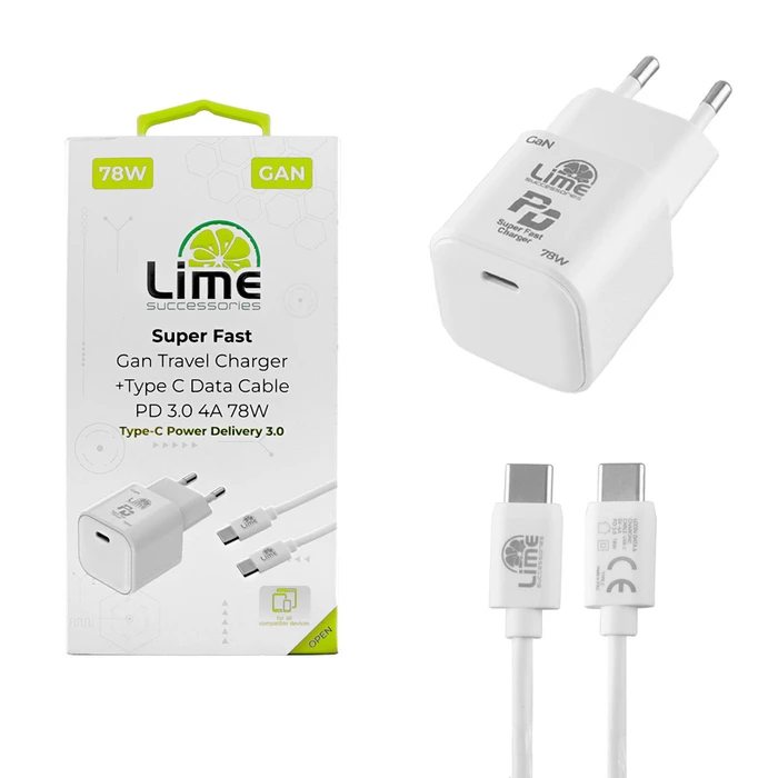 Lime Φορτιστής Ταξιδιού GaN USB-C 78W + Καλώδιο USB-C LCC04