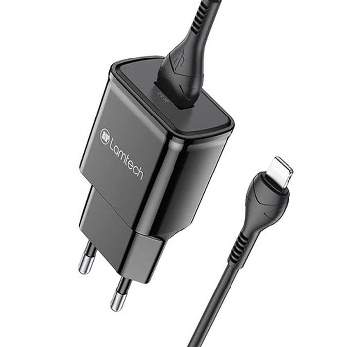 Φορτιστής Πρίζας Lamtech Charger QC3.0 18W With Lightning Cable 1M Black