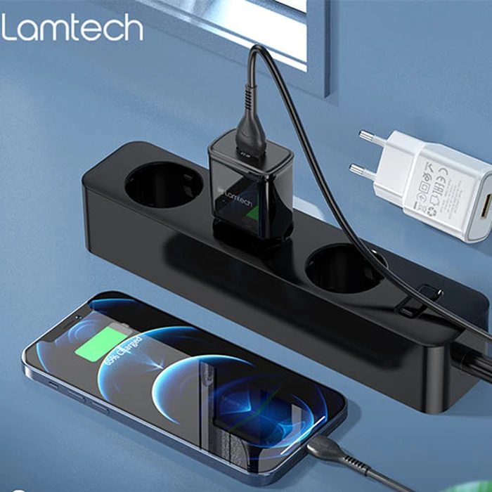 Φορτιστής Πρίζας Lamtech Charger QC3.0 18W With Lightning Cable 1M Black