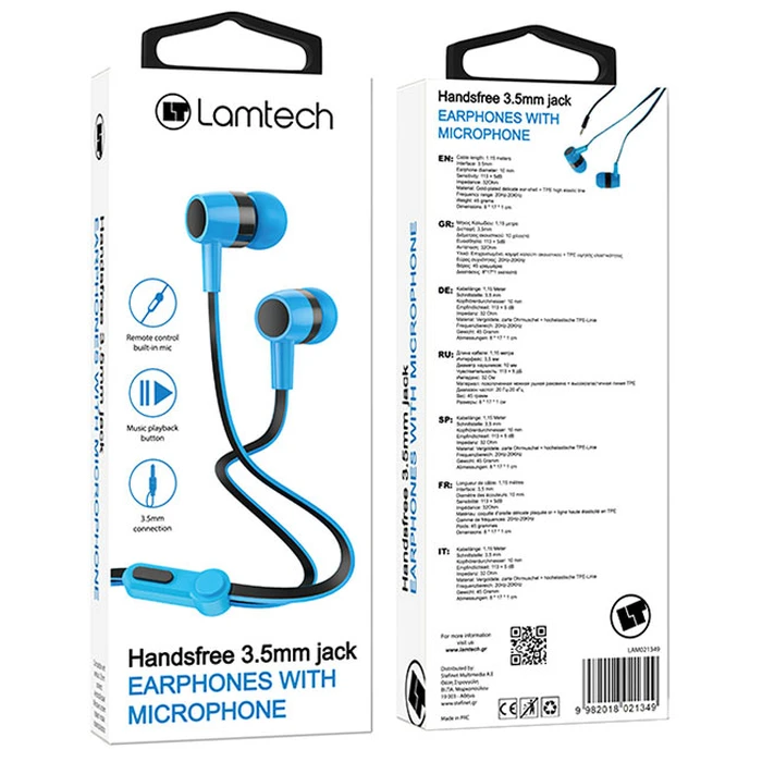 Handsfree Ακουστικά Lamtech With MIC 3,5mm JACK BLUE