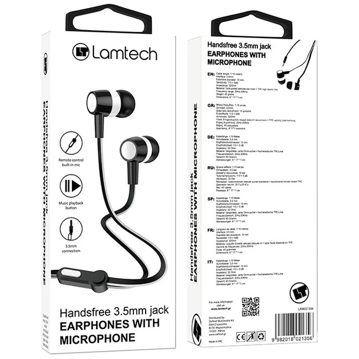Handsfree Ακουστικά Lamtech With MIC 3,5mm JACK Black
