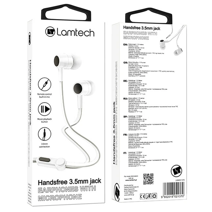 Handsfree Ακουστικά Lamtech With MIC 3,5mm JACK WHITE
