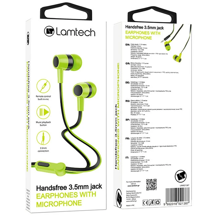 Handsfree Ακουστικά Lamtech With MIC 3,5mm JACK GREEN