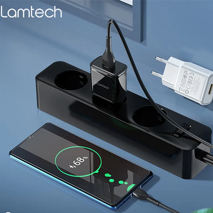 Φορτιστής Πρίζας Lamtech Quick Charger USB3.0 18W With Type-C 1M Black