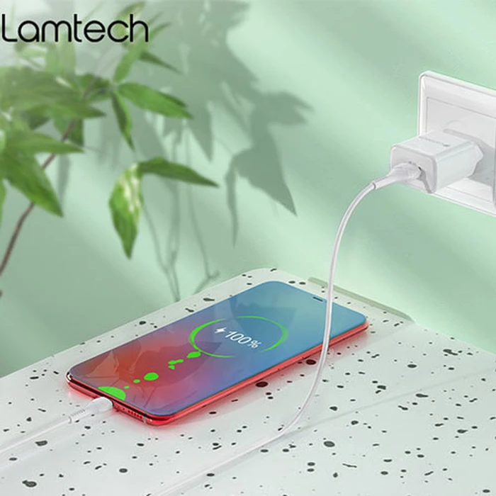 Φορτιστής Πρίζας Lamtech Quick Charger USB3.0 18W With Type-C 1M WHITE