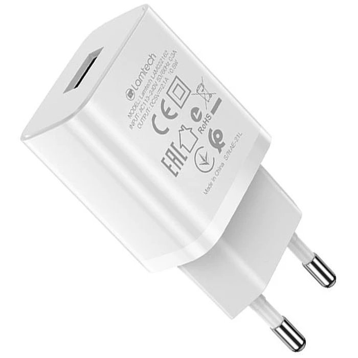 Φορτιστής Πρίζας Lamtech USB Travel Charger 2,1A WHITE