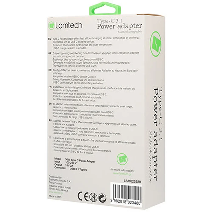 Φορτιστής Laptop 30W Lamtech Type-C 3.1 30W 15V 2A