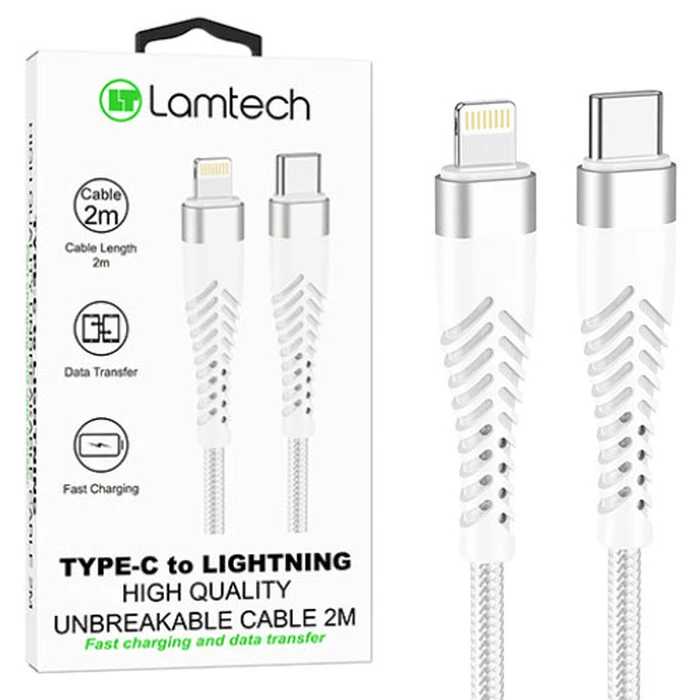 Καλώδιο Lightning Lamtech HQ UNBREAKABLE Type-C to Lightning WHITE 2M