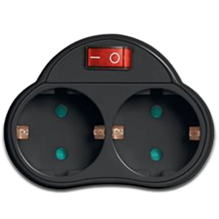 Ταφ Lamtech Splitter With 2 SCHUKO OUTLETS & ON/OFF Switch Black