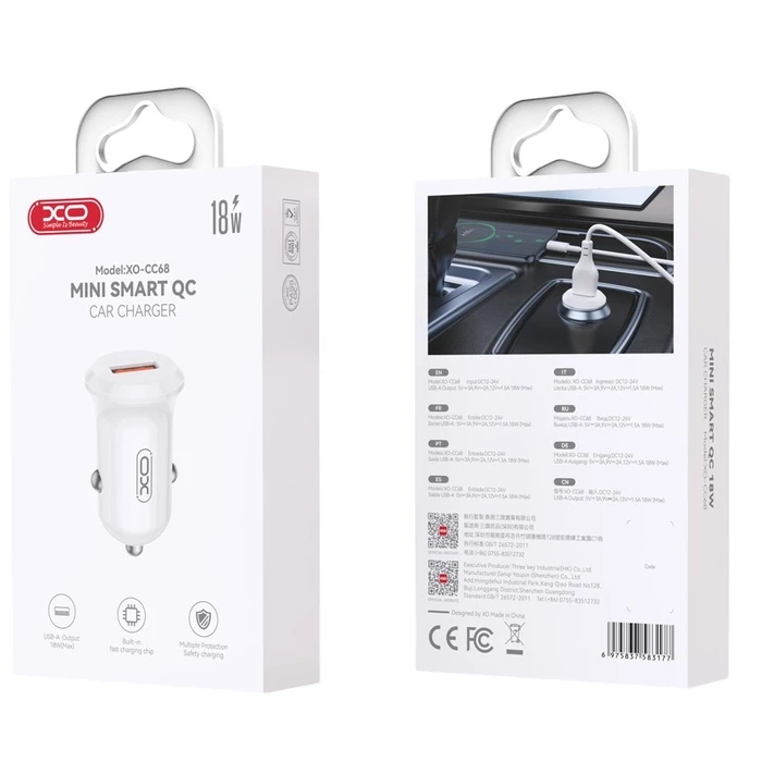 XO Φορτιστής Αυτοκινήτου CC68 Mini Smart Single QC18W