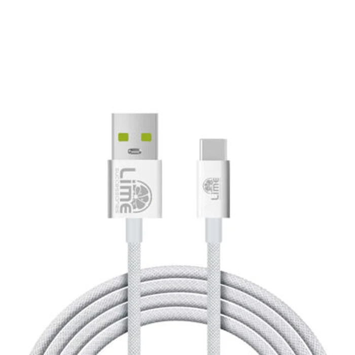 Lime LBUC01 Ανθεκτικό Πλεκτό Καλώδιο USB-C σε USB-A 120W 1m Λευκό