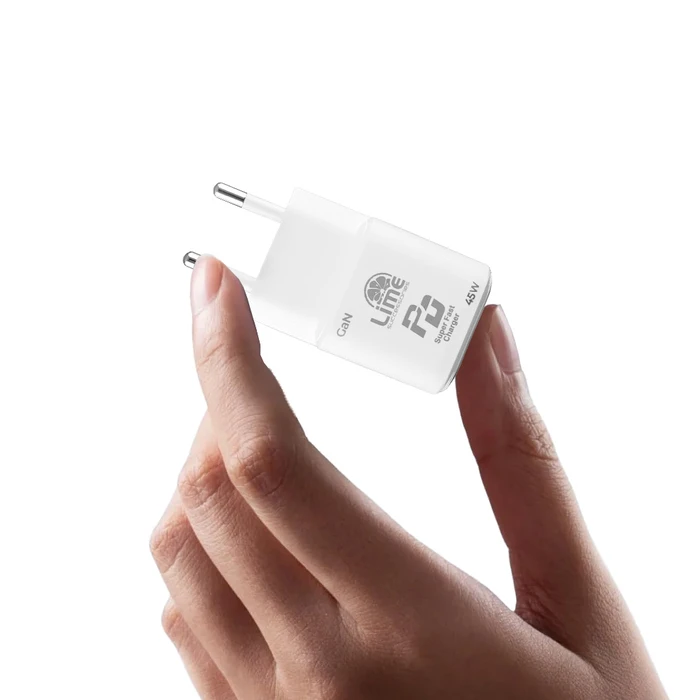 Lime Φορτιστής Ταξιδιού GaN 45W με Πλεκτό Καλώδιο USB-C σε USB-C 1m (LBCC01)