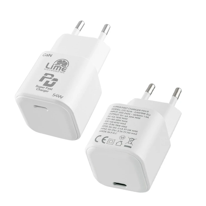 Lime Φορτιστής Ταξιδιού GaN USB-C 54W (LTC54W) - Λευκός