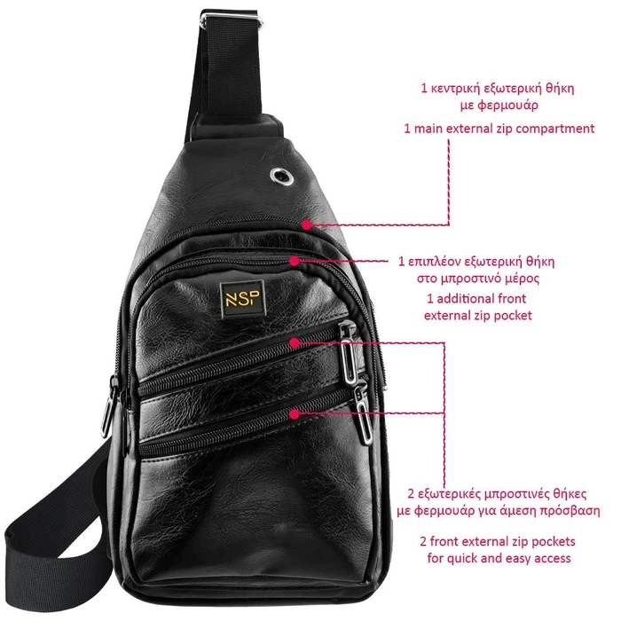 NSP N121 Force Leather-look Crossbody Bag 5.7L (Black)