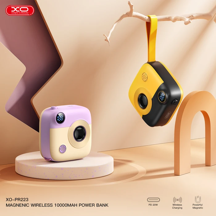 XO Power Bank Mini Camera Digital Display Fast Charging 10000mAh Black Yellow